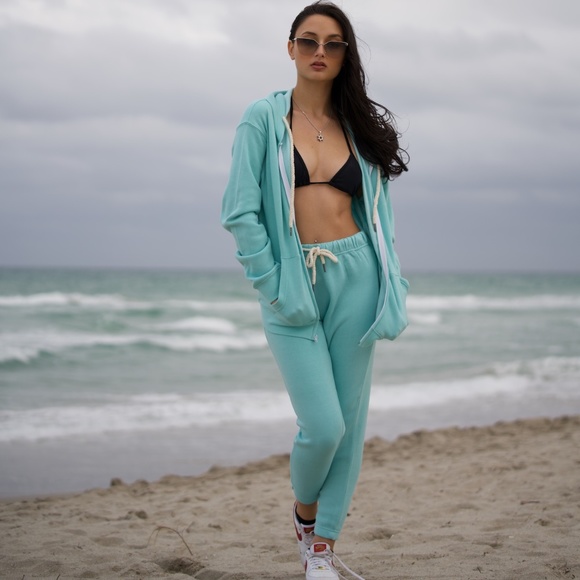 SHELOR  FASHION Jackets & Blazers - Aqua Tracksuit Set Hoodie And Joggers